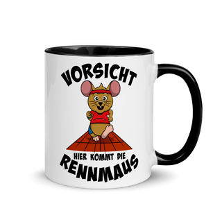 Vorsicht hier kommt die Rennmaus | Zweifarbige Tasse