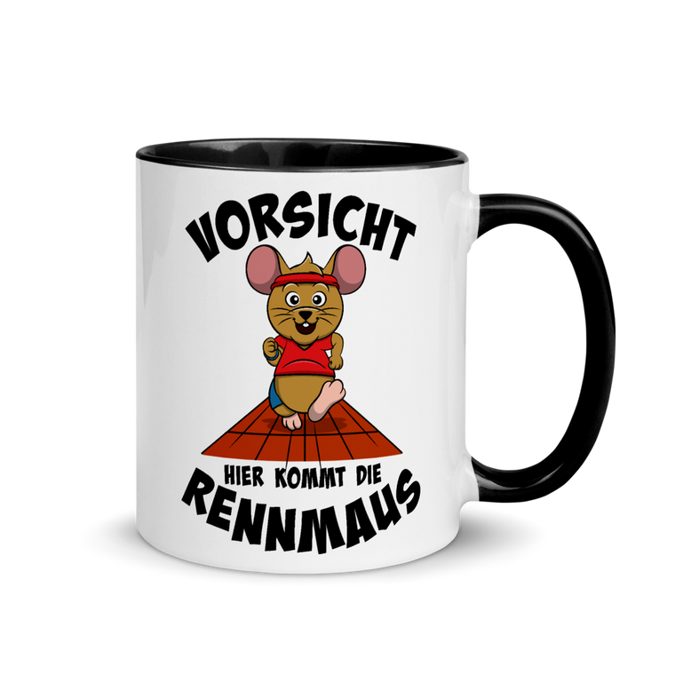 Vorsicht hier kommt die Rennmaus | Zweifarbige Tasse