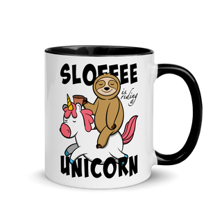 Sloffee Is Riding a Unicorn | Zweifarbige Tasse Lustiger Spruch