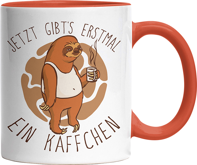 Jetzt gibts erstmal ein Käffchen Faultier 4 Witzige Orange Tasse kaufen Geschenk