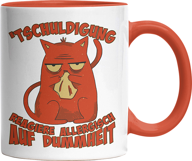 Tschuldigung reagiere allergisch auf Dummheit Katze 2 Witzige Orange Tasse kaufen Geschenk