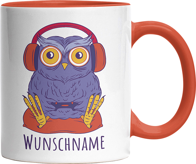 Eule Gamer Personalisierbar Name Witzige Orange Tasse kaufen Geschenk