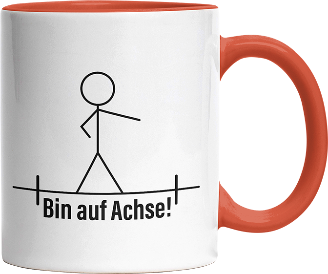 Strichmännchen Ich bin auf Achse Witzige Orange Tasse kaufen Geschenk