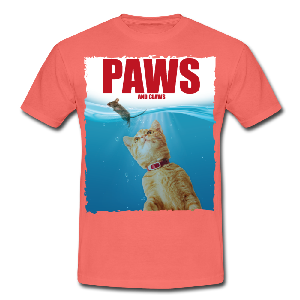 Paws Katzen Parodie | Männer T-Shirt - Koralle