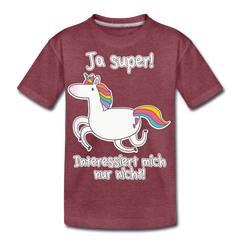 Ja super! Einhorn | Teenager Premium T-Shirt - Bordeauxrot meliert